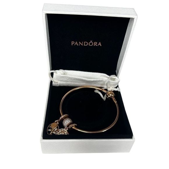 Pandora Women's Bangle & Charm Set Rose Gold Plated Size 19 With Box - Picture 1 of 4
